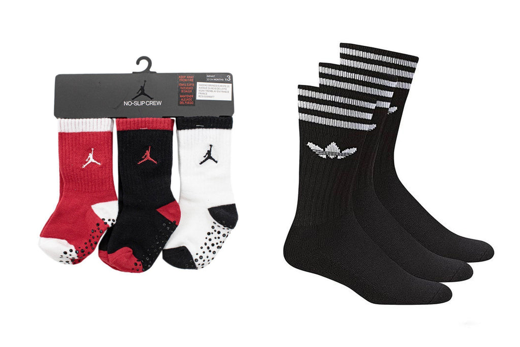 Baby und Erwachsene Socken von Adidas und Jordan