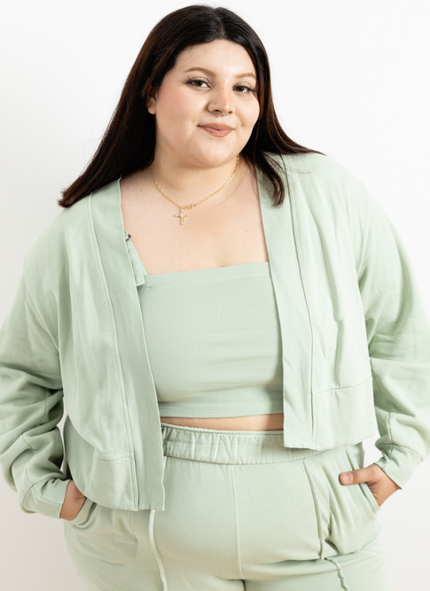Camilla French Terry Cardigan in Sage
