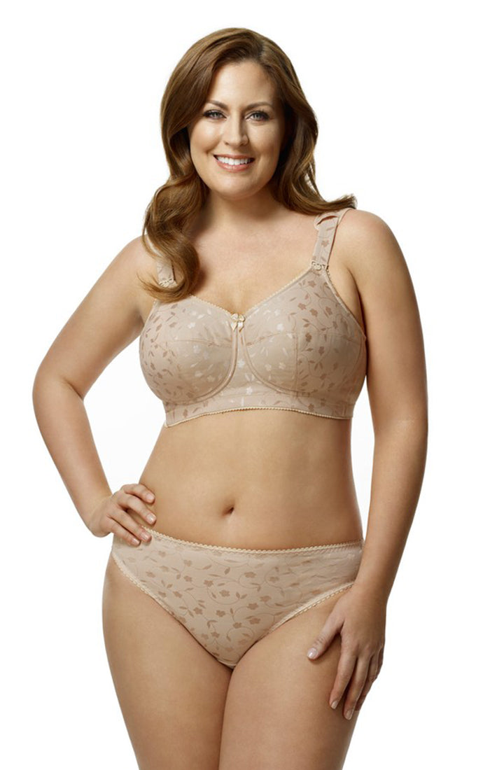 Beige Jacquard Full Support Wire Free Bra, Elila