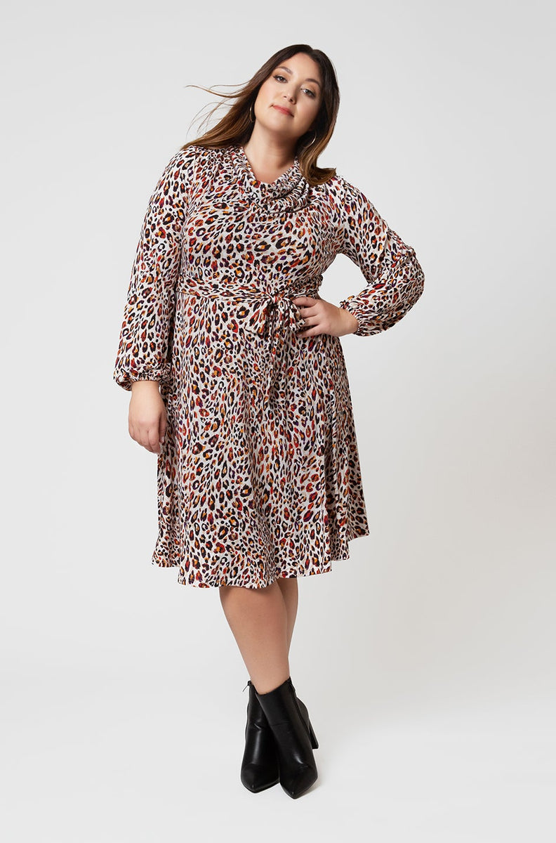 Mallory dress in leopard macadamia (curve) | Leota | Insyze