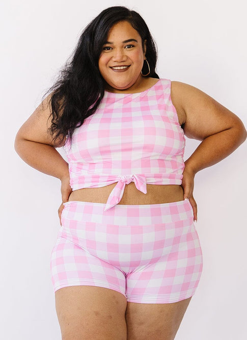 Pink Gingham Knotted Crop Top