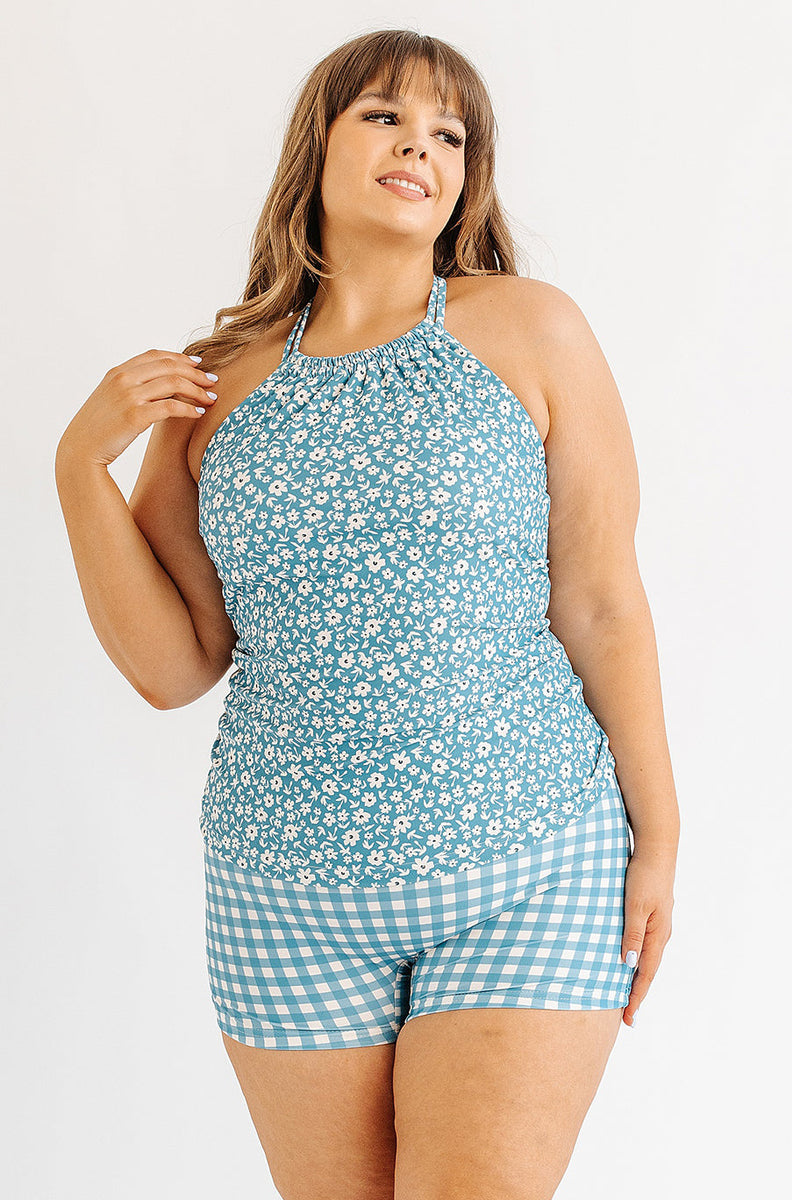 Floral Plus Size Halter Tankini Top & Reviews - Blue - Sustainable Plus  Size Tankinis