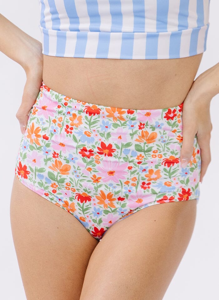 Painted Floral/peri Stripe Reversible Ultra High Waist Bottom, Lime Ricki