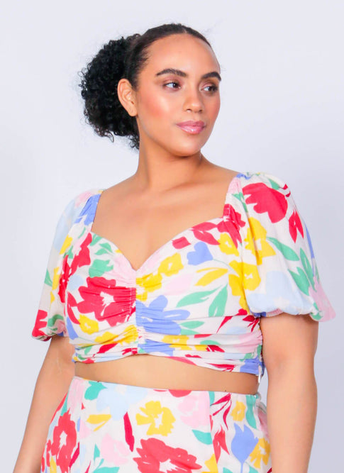 Puff Sleeve Peaches Crop Top