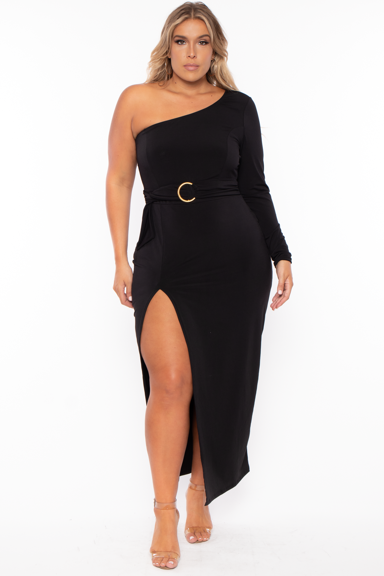 Plus Size Alana Belted Dress In Black | Curvy Sense | Insyze