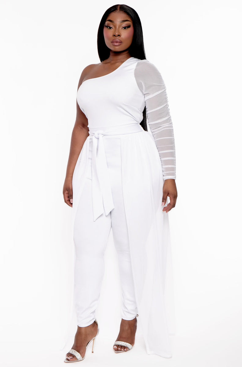 Plus Size Baylin Overlay Jumpsuit- White – Curvy Sense