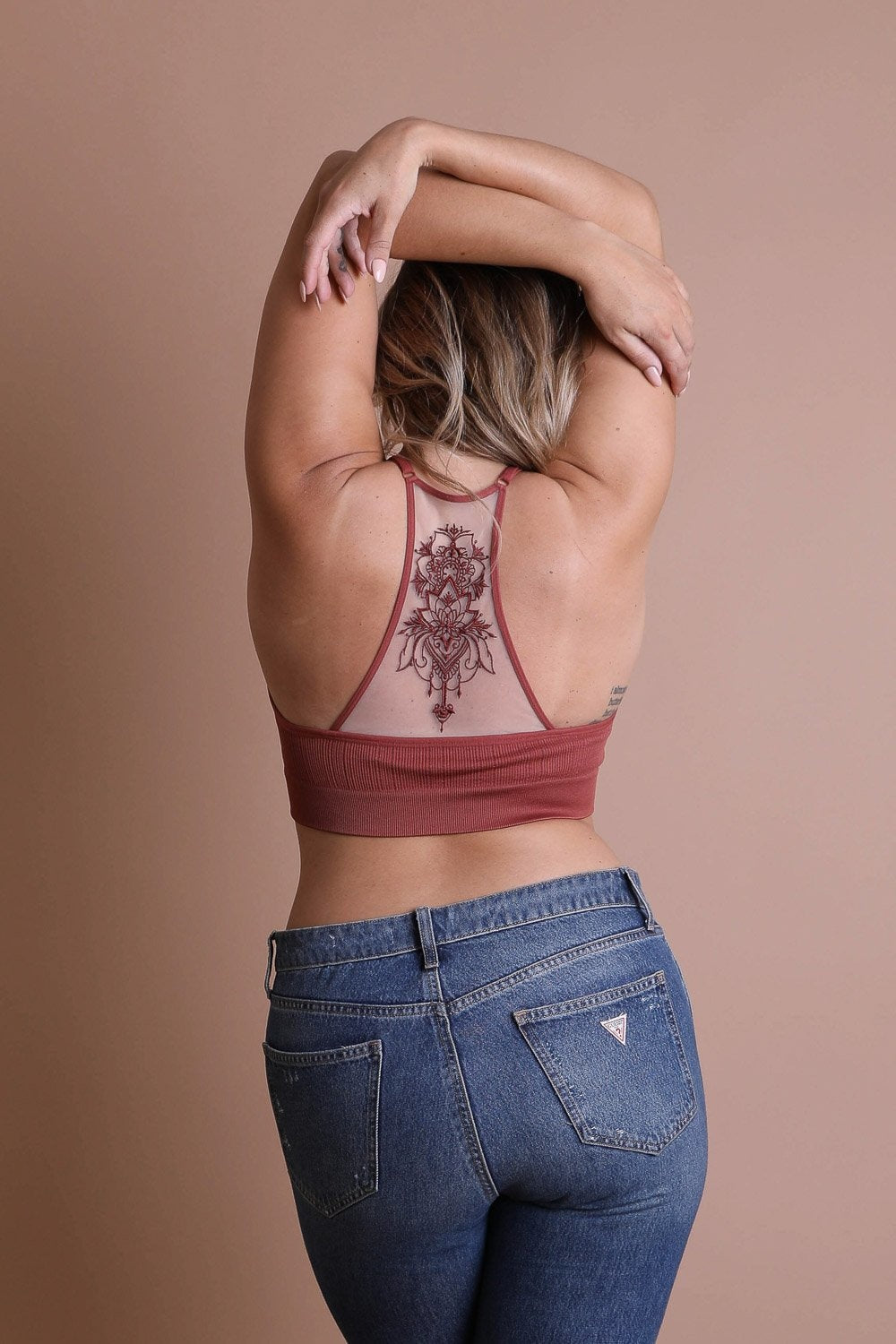 Women's Boho Embroidered Tattoo Back Bralette Bra Sexy Racerback Crop Top