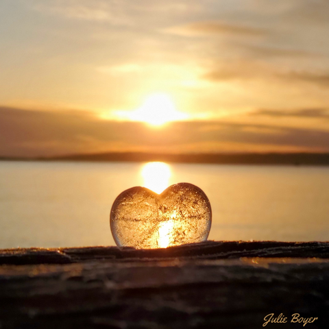 crystal heart at sunrise