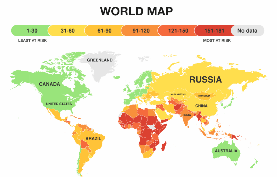 Map of Countries Most At Risk of Climate Change | The Contented Company Blog | Climate Justice