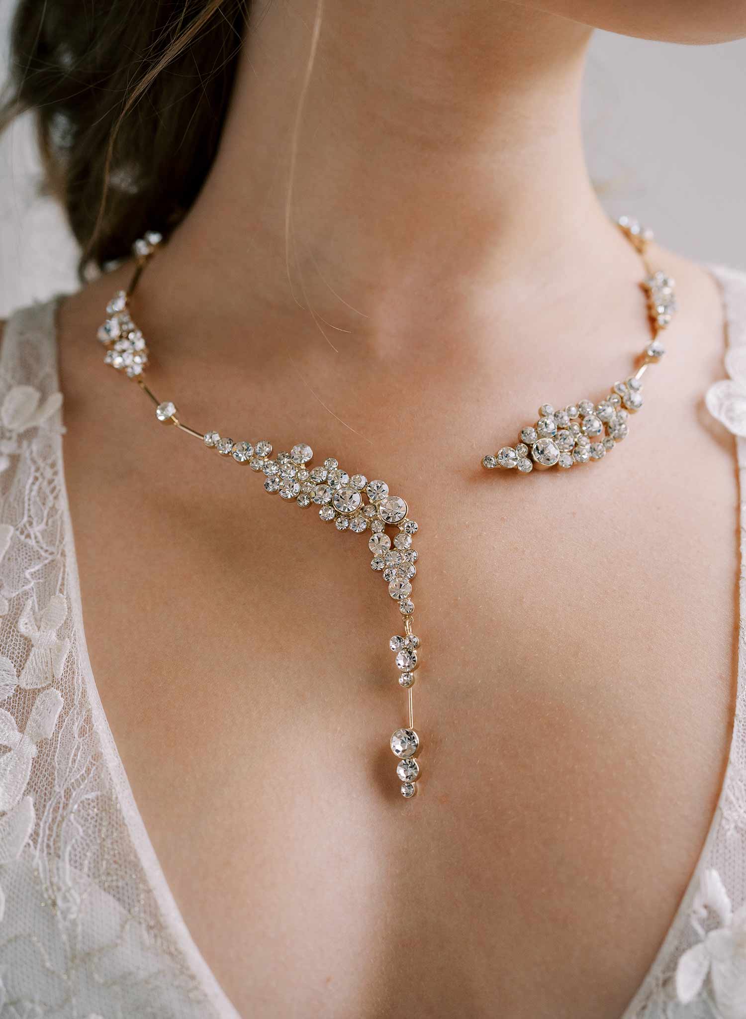 unique crystal drop bridal necklace