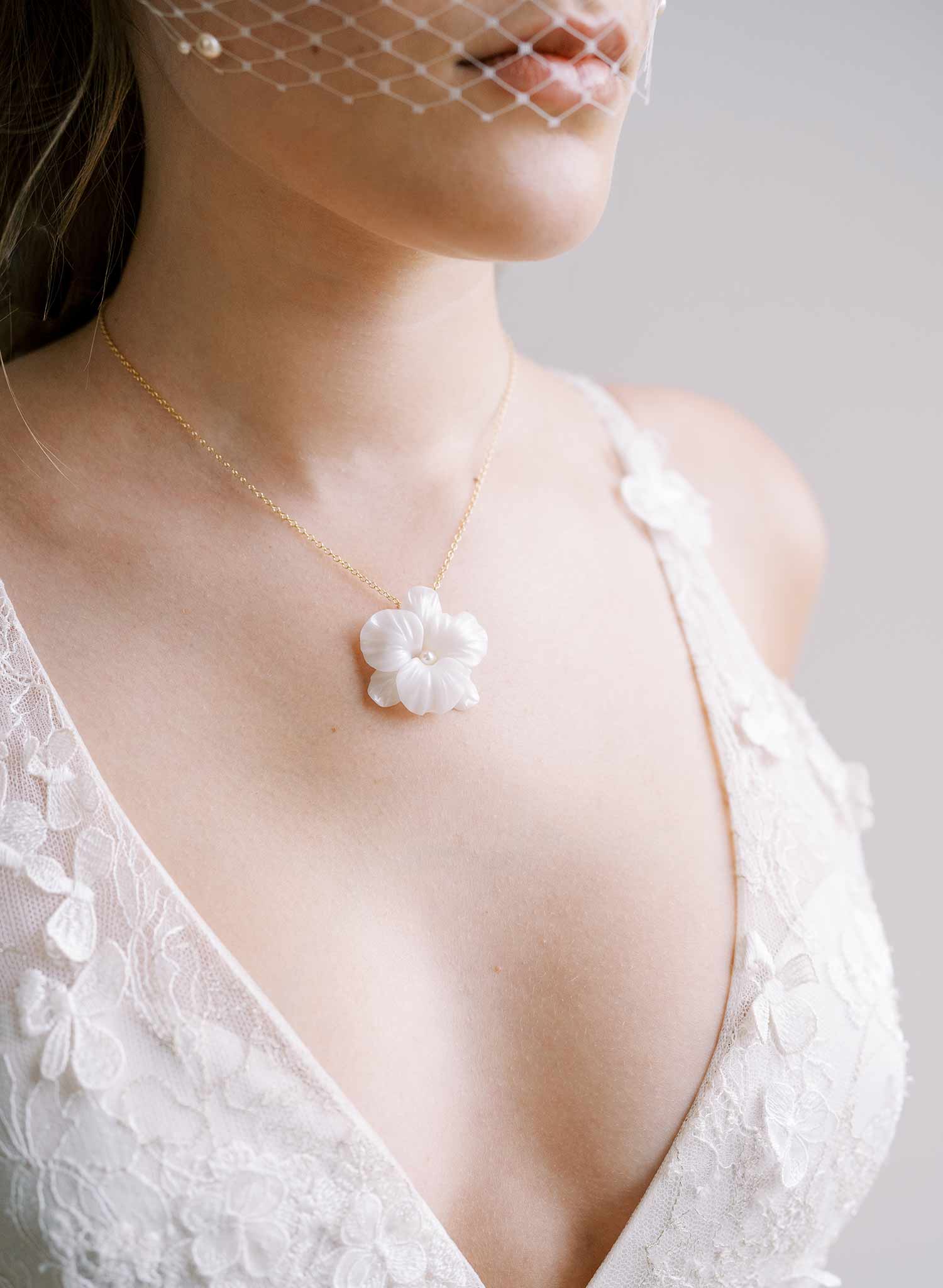 hand sculpted orchid flower bridal necklace by twigs and honey