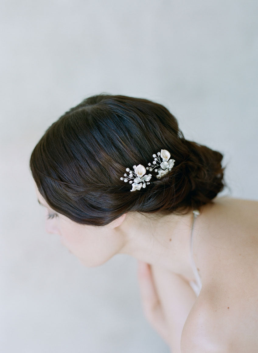 twigs and honey hair pins, bridal headpieces, bridal bobby pins, floral hair pins