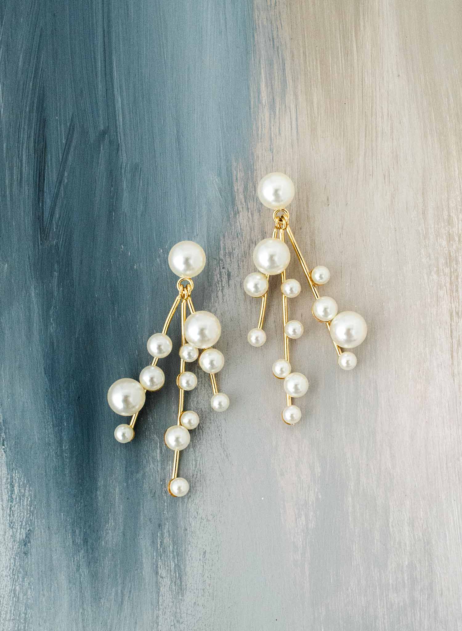 bridal modern pearl chandelier earrings