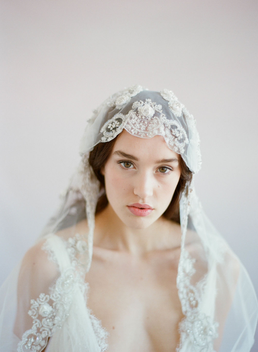 Twigs & Honey Juliet Fingertip, Chapel, and Cathedral Length Veil with Blusher - Style #566 Ivory / Fingertip (As Pictured)