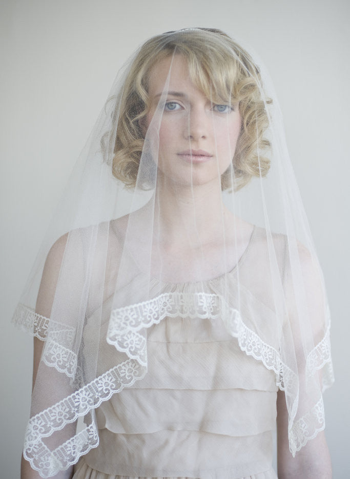silk tulle veil, blusher veil, twigs and honey