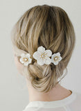 Gloss white glass flower combs set of 2 - Style #2058