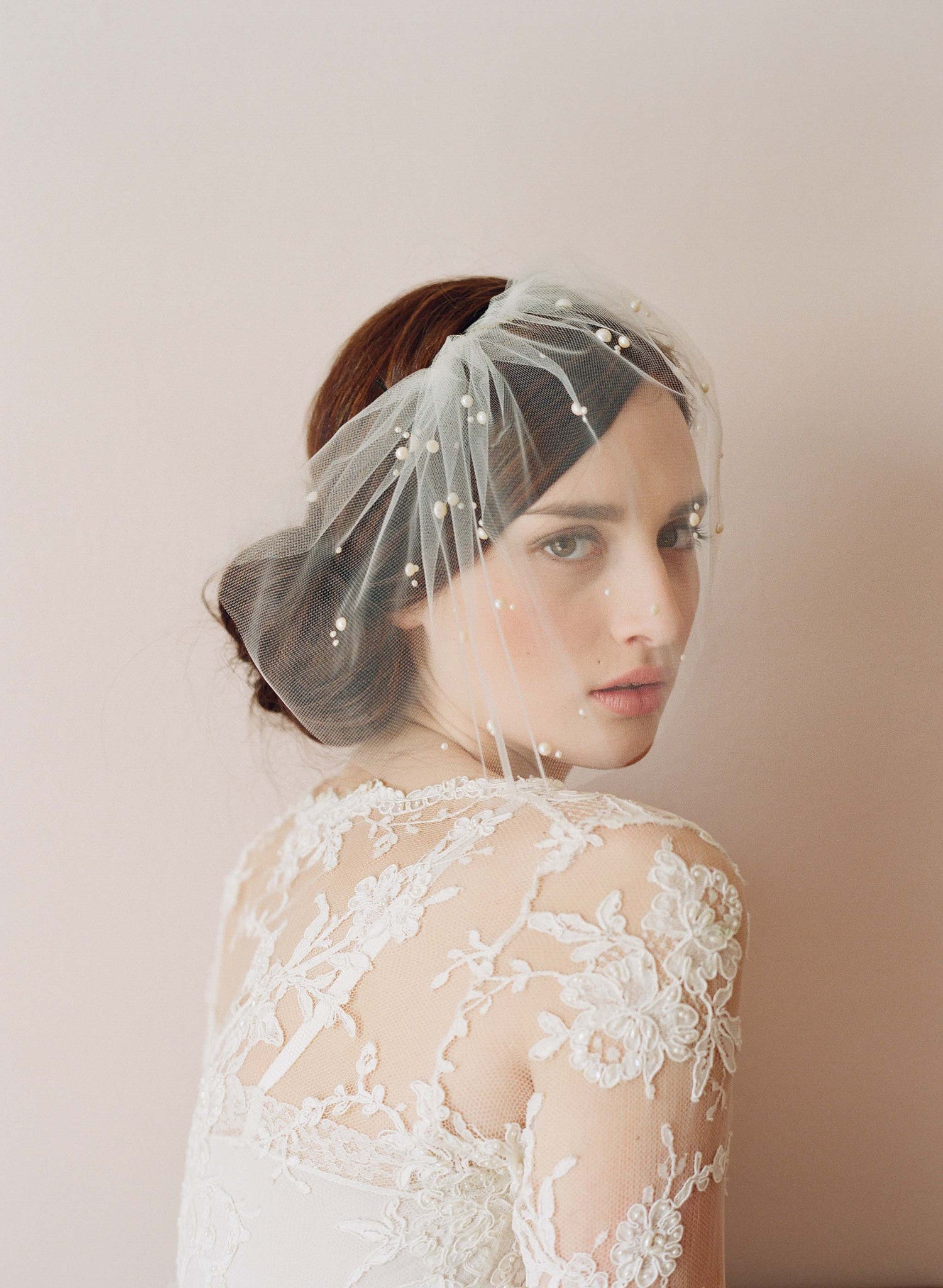 mini pearl birdcage veil, short veil, bridal