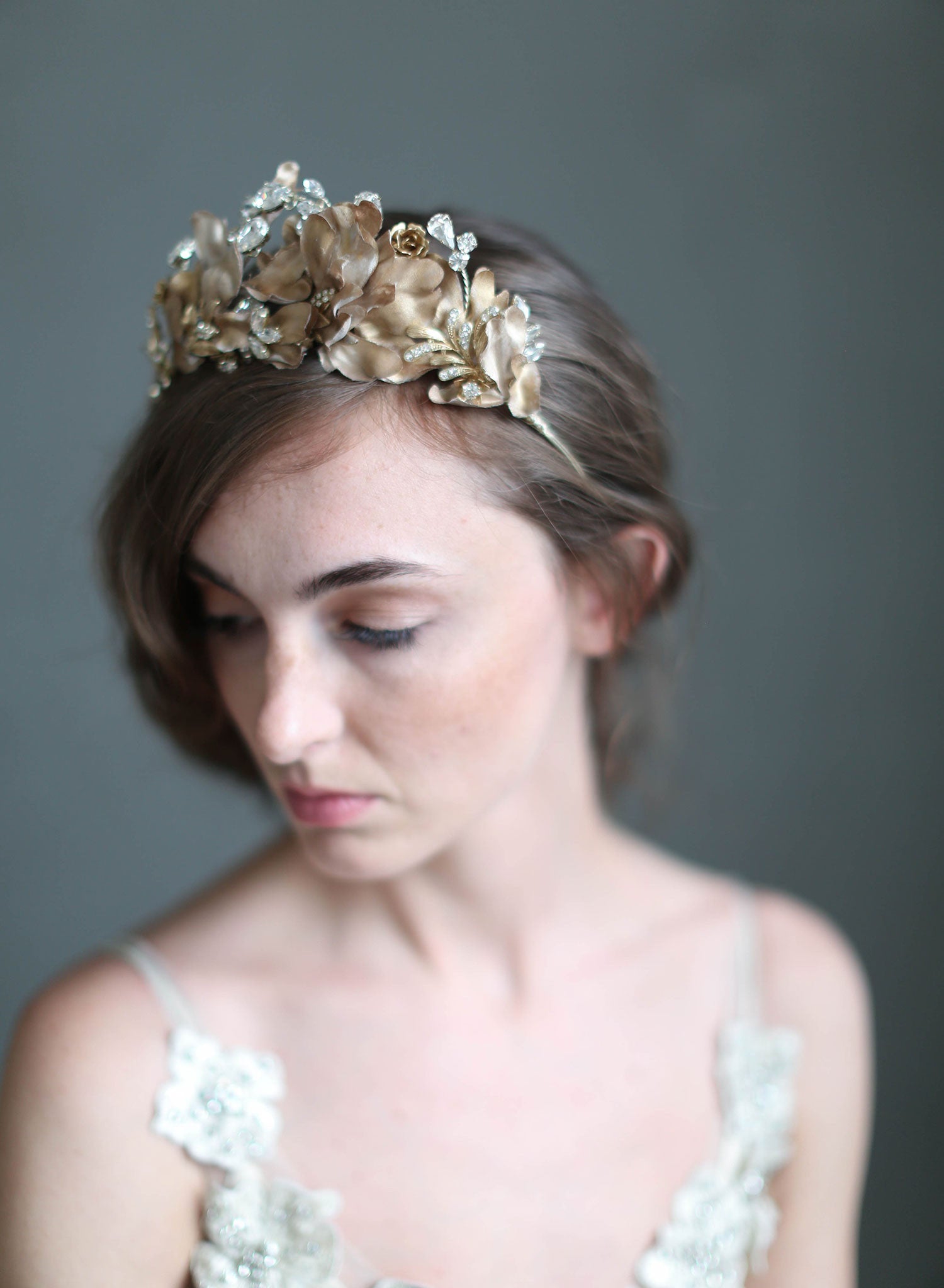 Uensartet lure Civic Bridal headpiece - Burnished soft regal crown - Style #723 | Twigs & Honey  ®, LLC