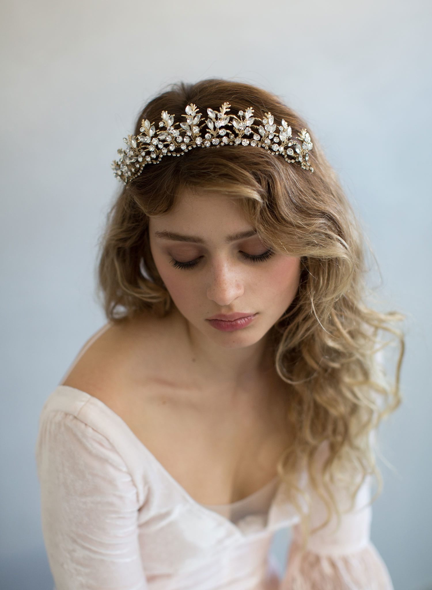 Bridal tiara - Fern charm and navette crystal tiara crown 