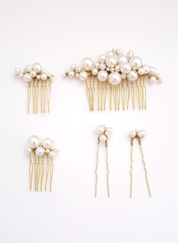 Pearl bridal comb and pin set - Pearl bubbles hair comb and pin set of ...