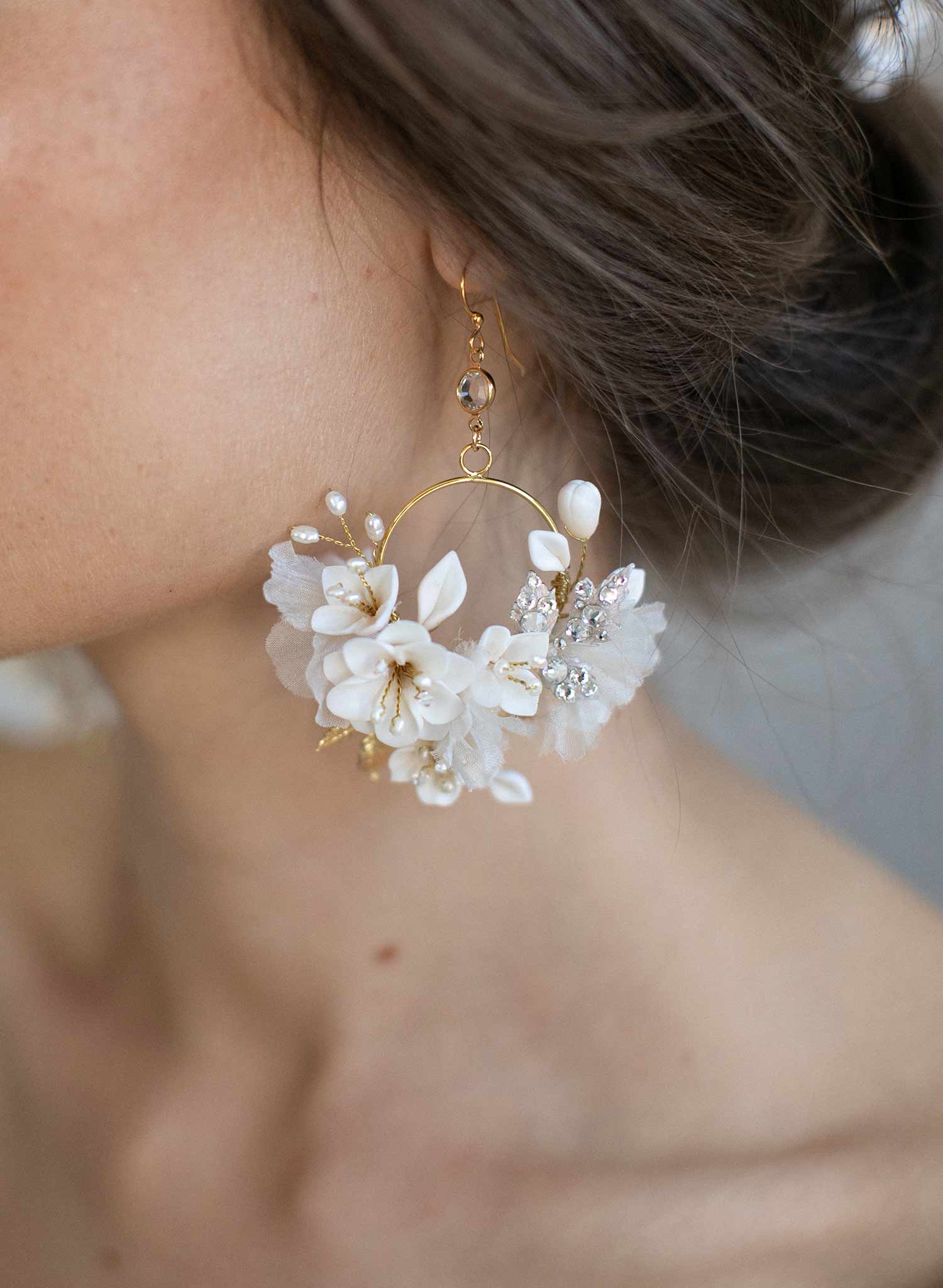 Creamy blossom and silk flower earrings 