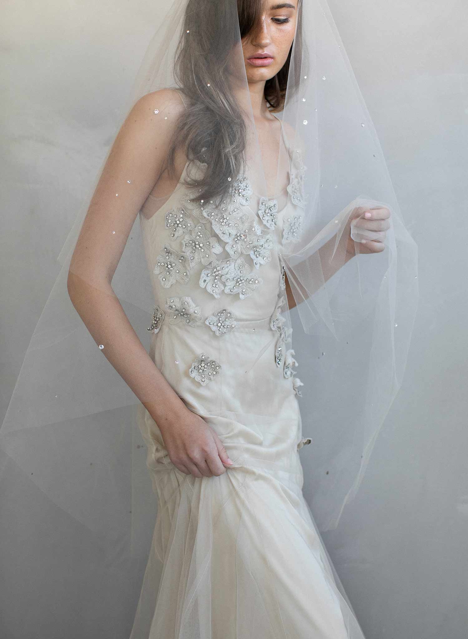 Scattered Rhinestone Bridal Veil Scattered Stardust Veil Style