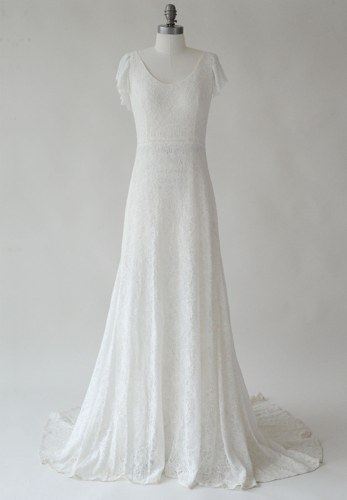 lace flutter sleeve wedding dress