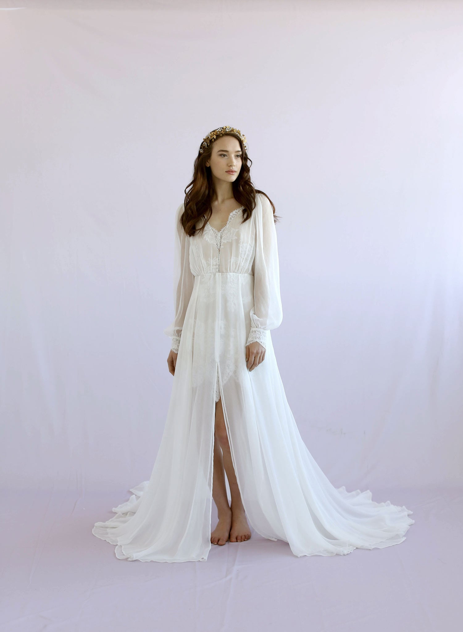 white silk long sleeve wedding dress