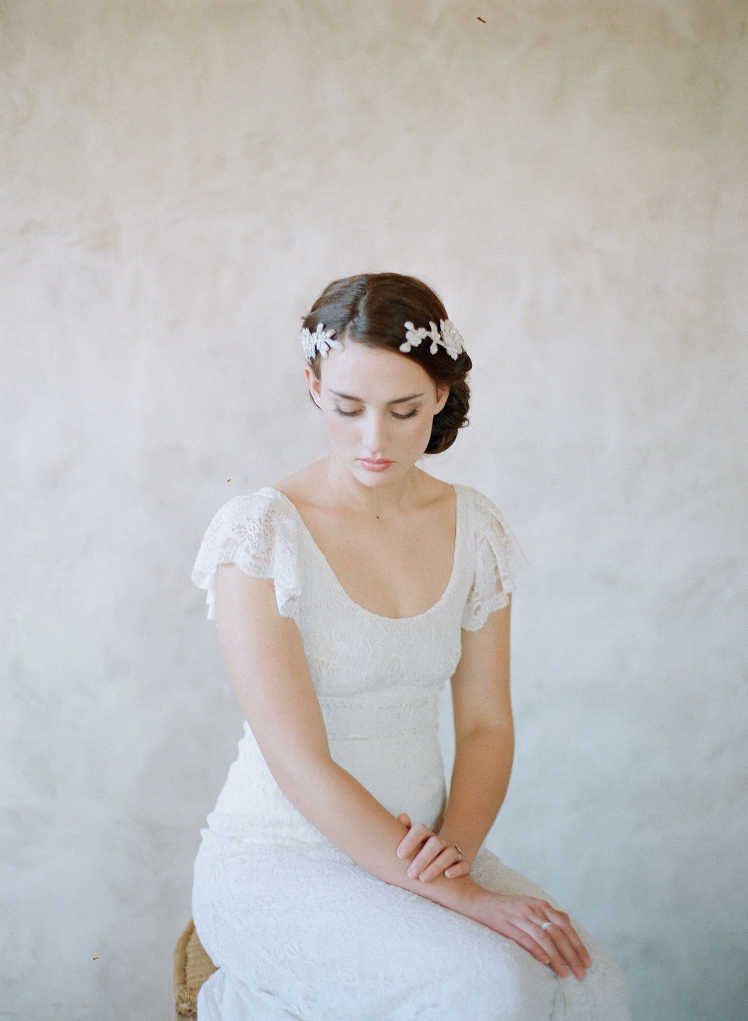 lace flutter sleeve wedding dress