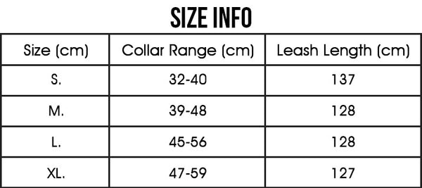 2-in-1 Rolled Leather Dog Collar & Leash - Size Chart