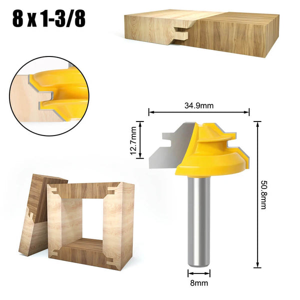 6mm/6.35mm/8mm CNXING tige en alliage de carbure mèche de routeur à onglet de verrouillage à 45 degrés pour le travail du bois en 8X34.9mm-Mounteen