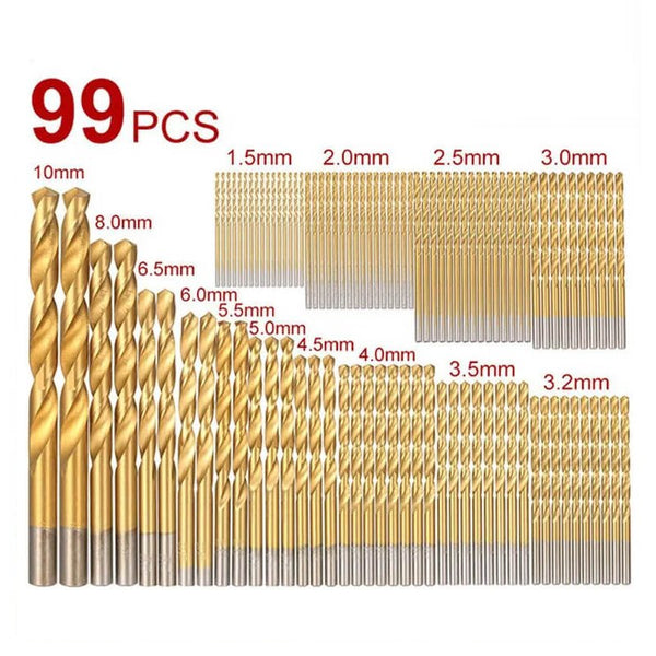 99-teiliges 1,5–10 mm HSS-Spiralbohrerset mit Titanbeschichtung – Mounteen