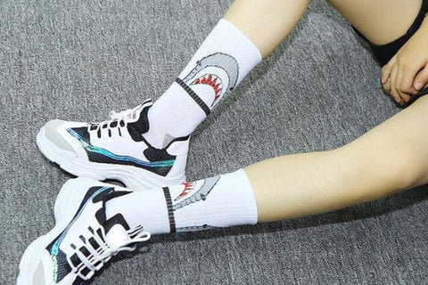 Grey & White Cotton Shark Socks