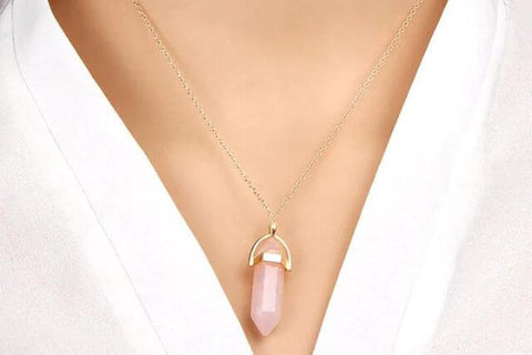 Healing Pink Rose Quartz Pendant Necklace