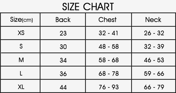 Anti-Anxiety Dog Vest - Size Chart