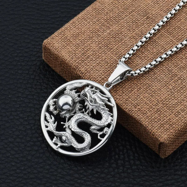 Chinese Dragon and Pearl Necklace in Silver - Mounteen