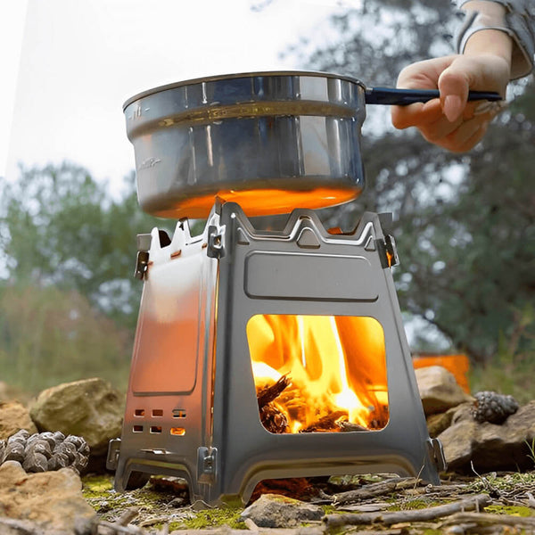Réchaud de camping pliable en acier inoxydable. Achetez des ustensiles de cuisine et de vaisselle de camping sur Mounteen. Expédition mondiale disponible.