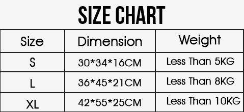 Dog Backpack - Size Chart