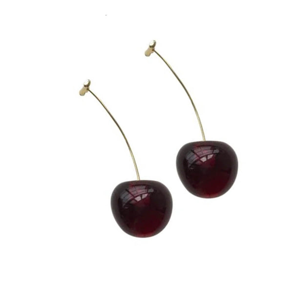 Drop Cherry Earrings With Gold Stems. Shop Earrings on Mounteen. Worldwide shipping available.