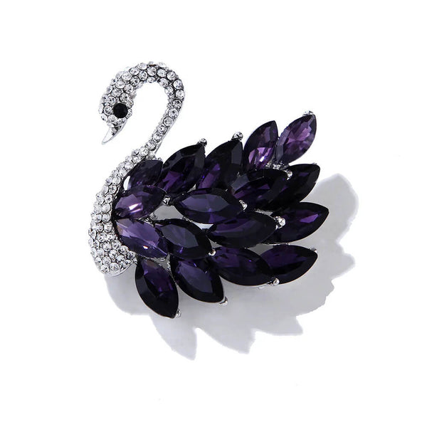 Elegant Swan Rhinestone Brooch With Simulated Gemstones - Mounteen