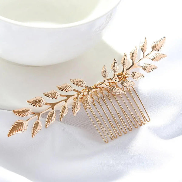 Golden Leaves Bridal Tiara Comb in Long - Mounteen