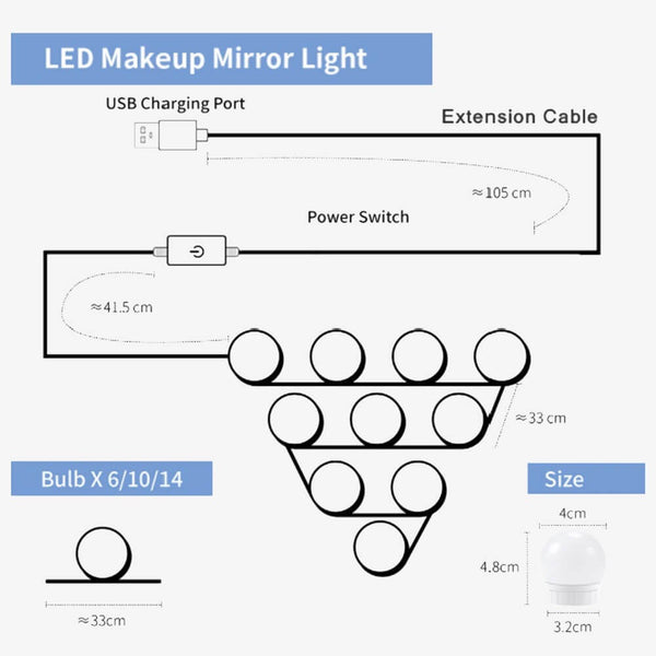 LED Vanity Mirror Light - Connection Diagram
