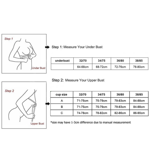 Soutien-gorge à boucle relevable - Tableau des mesures et des tailles