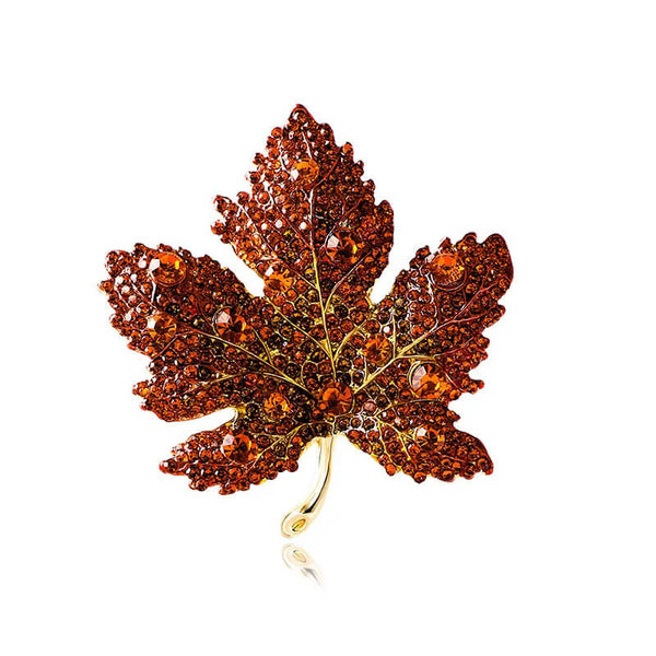 Broche dorée en strass feuille d'érable en rouge - Mounteen