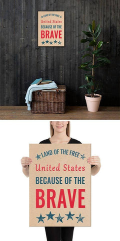Mounteen - Land of the free because of the brave patriotic 4th of July canvas sign
