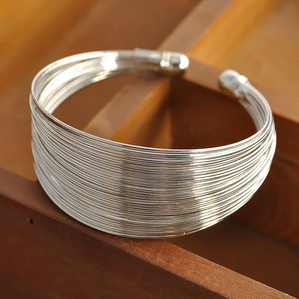 Multi-Strand Metal Cuff Bracelet in Silver - Mounteen