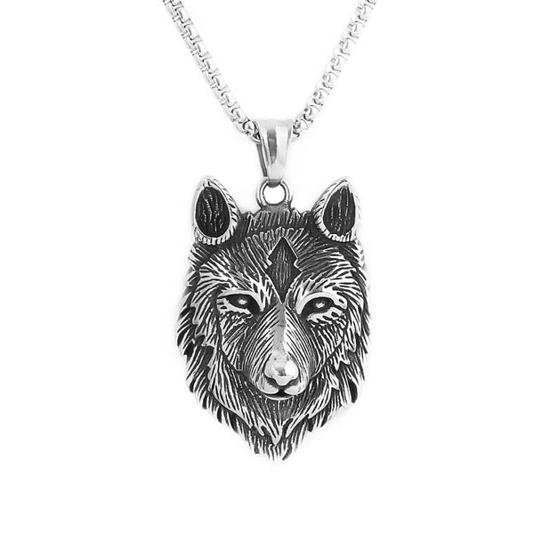 Collier Pendentif Tête de Loup Vintage Nordique en Acier Inoxydable 316L - Mounteen