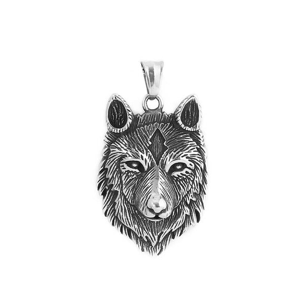 Collier pendentif tête de loup vintage nordique en acier inoxydable 316L sans chaîne - Mounteen