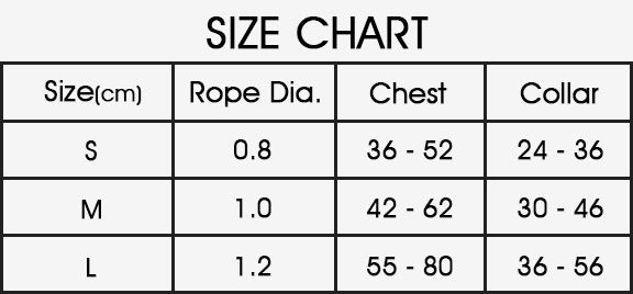 Nylon Rope Dog Leash - Size Chart