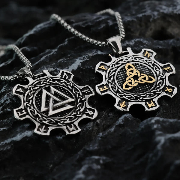 Collier avec pendentif triangles imbriqués Valknut du symbole d'Odin en acier inoxydable - Mounteen
